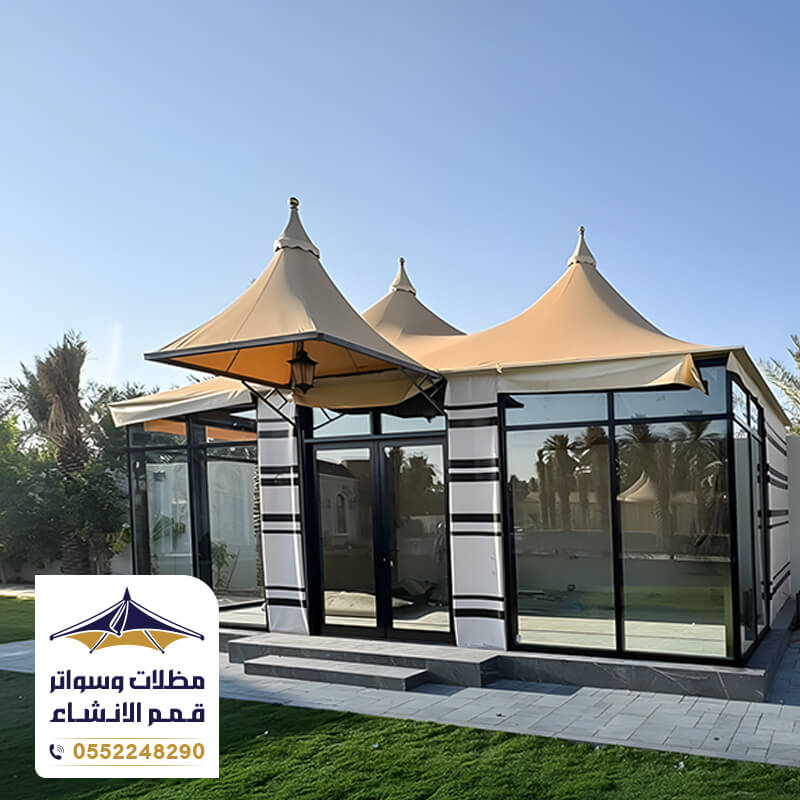 خيمة ملكية بتصميم تراثي حديث يجمع بين الأصالة والفخامة مؤسسة مظلات وسواتر قمم الانشاء